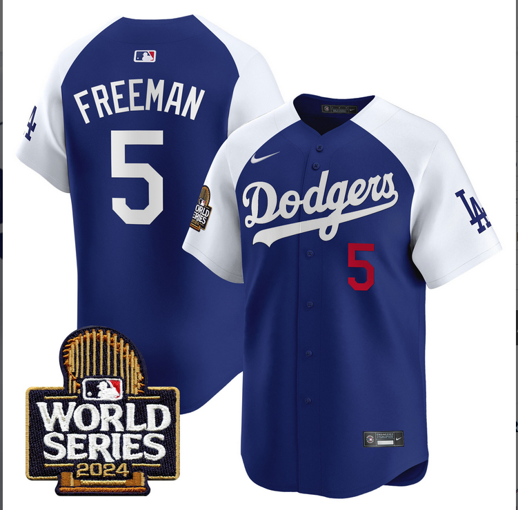 Men MLB Los Angeles Dodgers #5 Freeman blue 2024 World Series Champions Patch Limited Jersey20241105 style 2